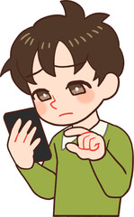 スマホを持ち画面を見る子供のイラスト