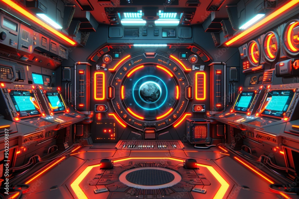 Aufkleber futuristic control room with glowing elements representing advanced technology and digital innovatio