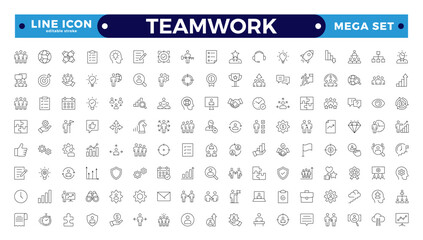 Outline icons related to management, administration, supervision, leadership, business, and governance. Linear icon collection. Teamwork icon collection. Editable stroke outline icon.
