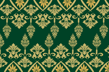 Green and frower seamless damask pattern