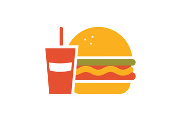 Burger and Juice Vector Logo Icon Flat Color Illustration on White Background.Perfect for fast food and restaurant branding.