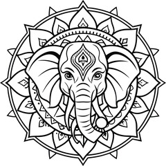 Fototapeta premium animal type mandala elephant illustration for book coloring Print