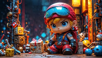 Obraz premium Cute Cartoon Character Toy in a Grungy Setting.