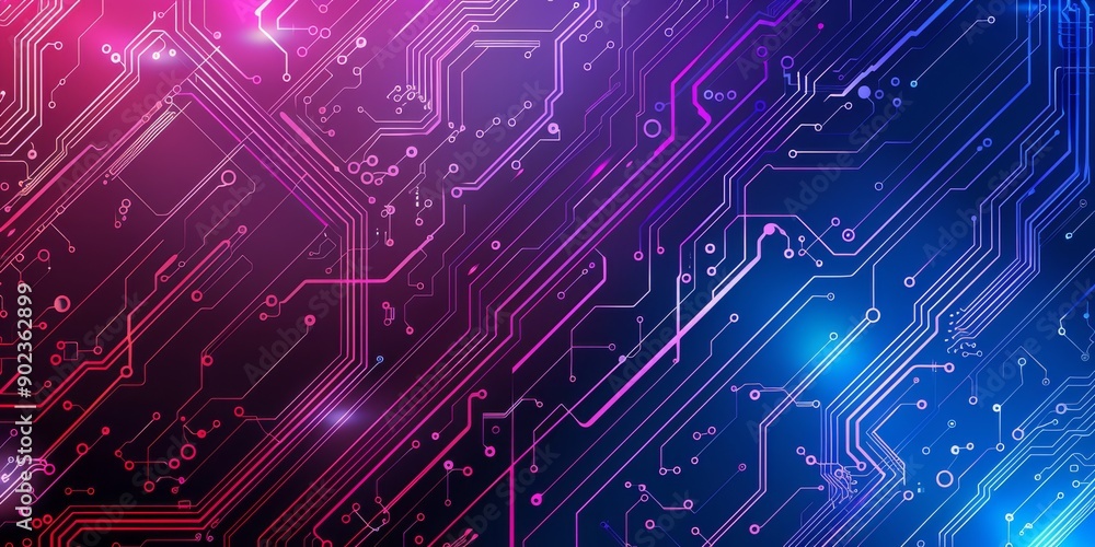 Poster digital abstract background featuring a colorful futuristic circuit board pattern with vivid lights.