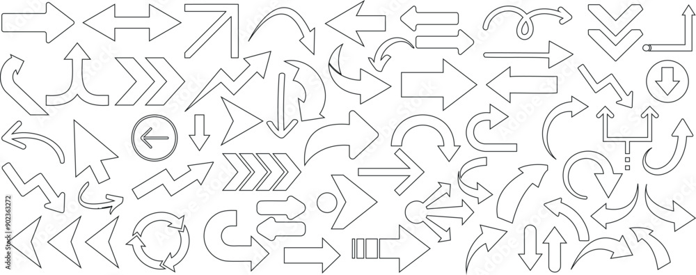 Wall mural arrow direction line art vector design, versatile set of arrows in various styles for navigation and