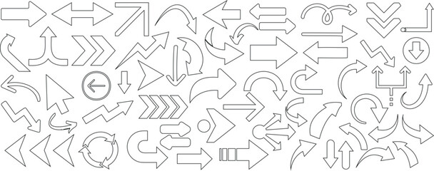 Arrow direction line art vector design, Versatile set of arrows in various styles for navigation and interface design