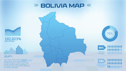 Blue Bolivia Map with States, Political Bolivia infographic map vector illustration