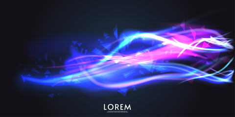 Aurora element design on dark background. Background aurora template. Bright light. Northern lights. Vector illustration. Design for background, wallpaper, postcard, web, banner, cover. 