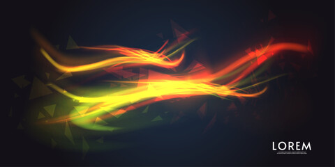 Aurora element design on dark background. Background aurora template. Bright light. Northern lights. Vector illustration. Design for background, wallpaper, postcard, web, banner, cover. 