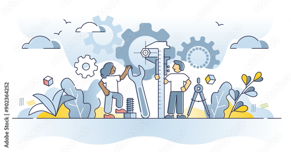 Poster mechanical engineering as physics and material science mix outline diagram, transparent background. 