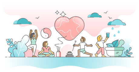 Holistic healing with alternative medicine spiritual therapy outline concept, transparent background. Health care with homeopathy, aromatherapy, meditation and acupuncture.