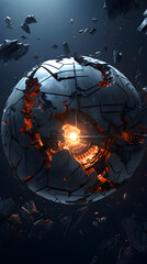 Digital technology sci-fi universe mechanical planet poster background with generative