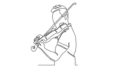 continuous line art of male violinist performing to play violin