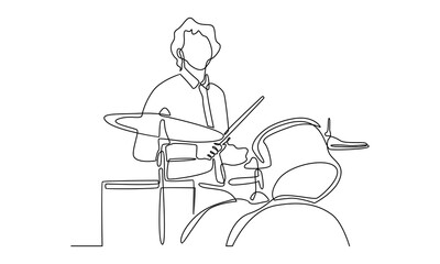 continuous Line art of man beating the drums vector illustration