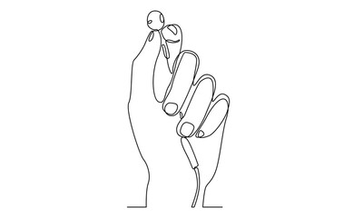 Obraz premium continuous line art of hand holding earphone