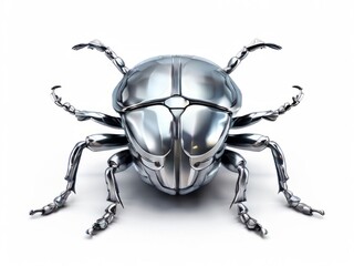 Fototapeta premium Vector illustration of 3D silver beetle in liquid metal style on white background. Perfect for Halloween-themed designs. AI generated.