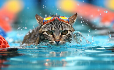 cat swimming in the swimming pool generated by AI

