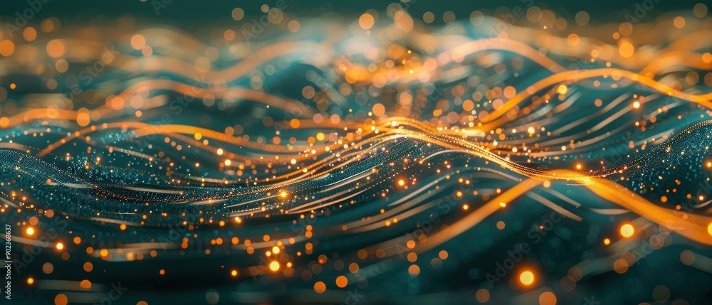 Aufkleber digital data flow visualized with glowing lines and nodes, representing the movement of information 
