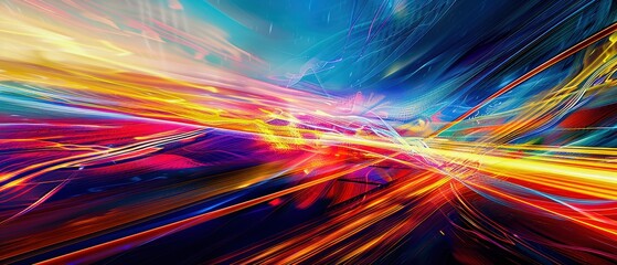 Obraz premium Futuristic abstract landscape where light meets data, showcasing the speed of information through visible intersections