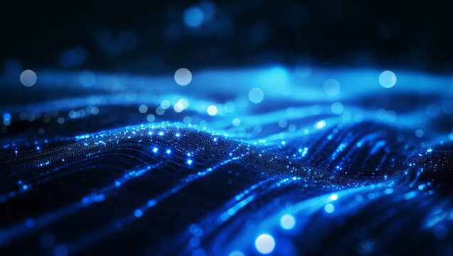 abstract particles wave flow with depth of field and bokeh in dark background
