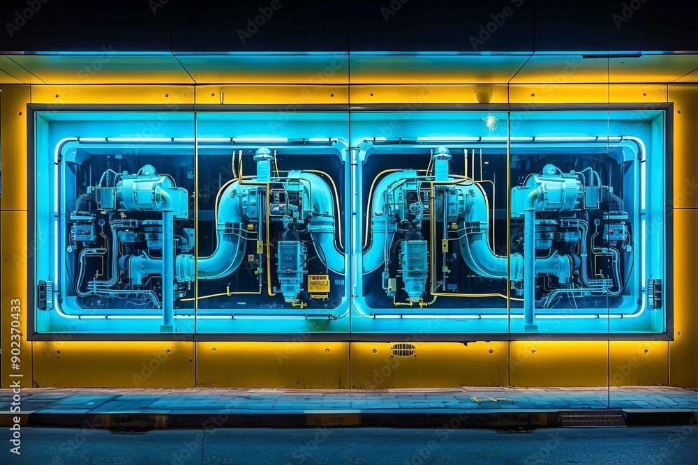 Poster futuristic control panel with neon elements highlighting advanced technology and digital innovation 