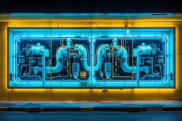 Obraz premium Futuristic control panel with neon elements highlighting advanced technology and digital innovation in a high tech environment.