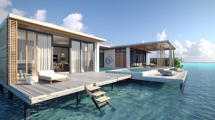 Fototapeta premium Villa on the water equipped with modern furniture