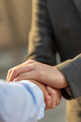 Vertical Businessman shaking hands together team partnership teamwork. Trust honesty business...