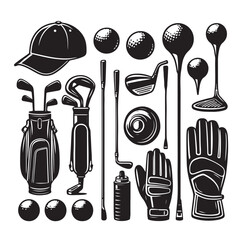 Golf equipment set collection  illustration silhouette style © Tees Craft