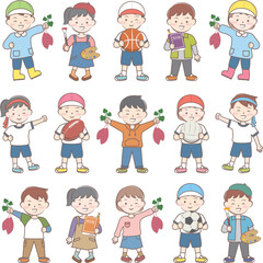 秋の行事の子供たち　芋掘り　スポーツ　読書　芸術