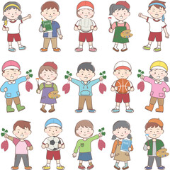 秋の行事の子供たち　芋掘り　スポーツ　読書　芸術