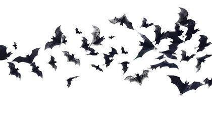 Fototapeta premium flying flock of black bats, isolated on transparent background, halloween concept