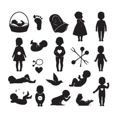 baby of silhouette vector Illustration Set  