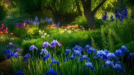 Iris blue petals bloomed in the garden image
