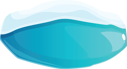 Cartoon blue iceberg floating in cold water with snow on the top