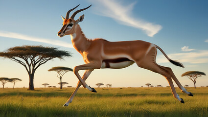 Naklejka premium Graceful Gazelle Leaping in the Savannah