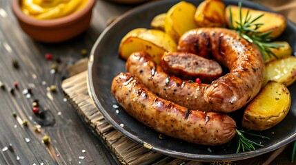 Fried sausages served on a plate img