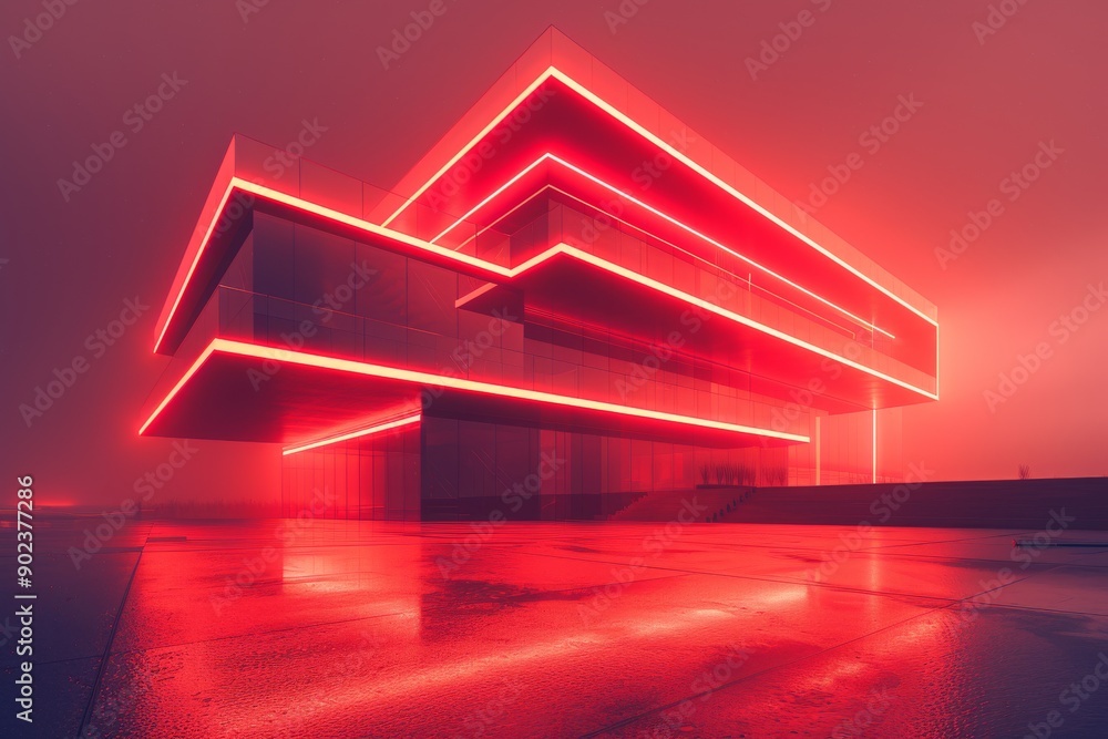 Aufkleber futuristic house with neon lines symbolizing advanced technology and digital innovation in a high te