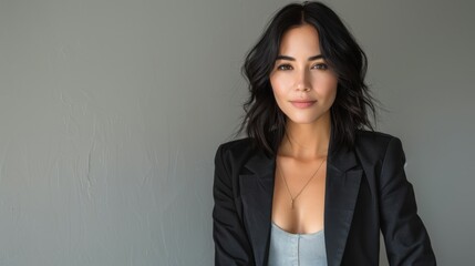 Fototapeta premium Confident Latin Woman in a Black Blazer.