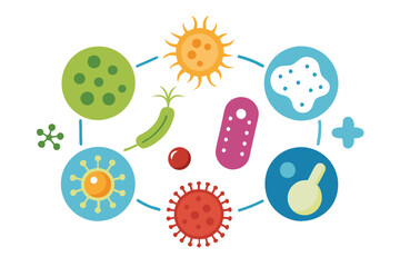 Probiotics bacteria, microbes, infection and pathogen cells concept editable stroke outline, icon set Vector illustration on white background.