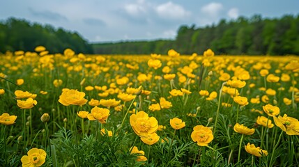 Obraz premium Ranunculus meadow a flowering meadow of buttercups covered picture