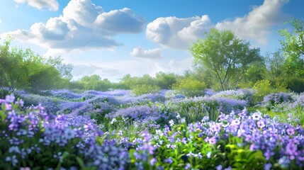 Naklejka premium Violet meadow is a blooming meadow of violets picture