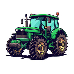 A vibrant green tractor illustration, showcasing its robust design and powerful features, perfect for agricultural themes.