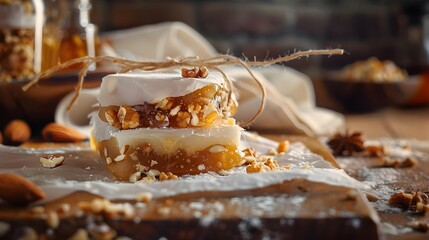 Honey nougat wrapped in parchment paper and tied