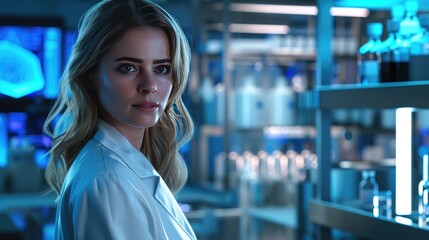 Medical scientist working at lab, Ai medical technology, AI generated for ads