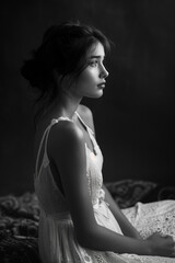 Naklejka premium Fine art black and white model portrait full figure