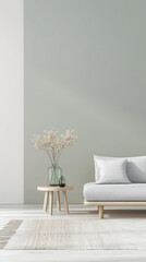 Elegant property interiors with plain light and minimal farmhouse furniture. Minimalist Real Estate composition image.