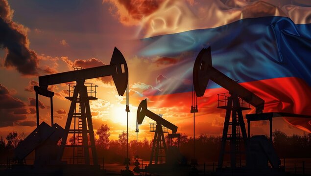 oil pumps on the background of the Russian flag - Powered by Adobe