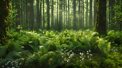 Ferns a dense forest with tall ferns