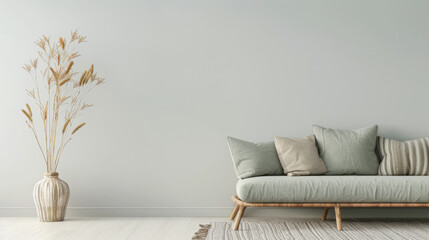 Elegant property interiors with plain light and minimal farmhouse furniture. Minimalist Real Estate composition image.